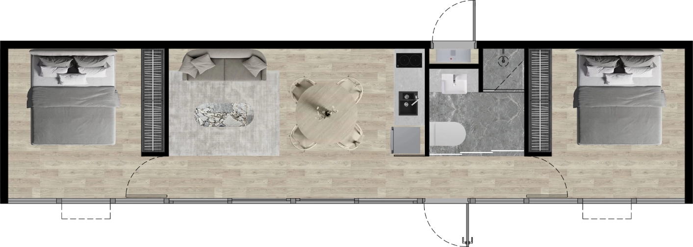 Plano Aura Y5 — 2 habitaciones y 1 baño A