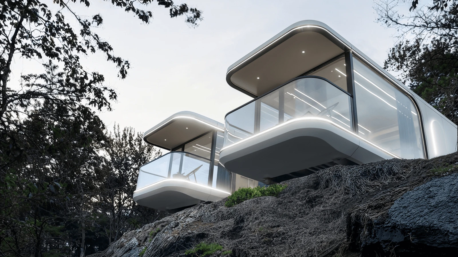 Cápsula Aura X3 — 28 m² con balcón exterior en entorno natural