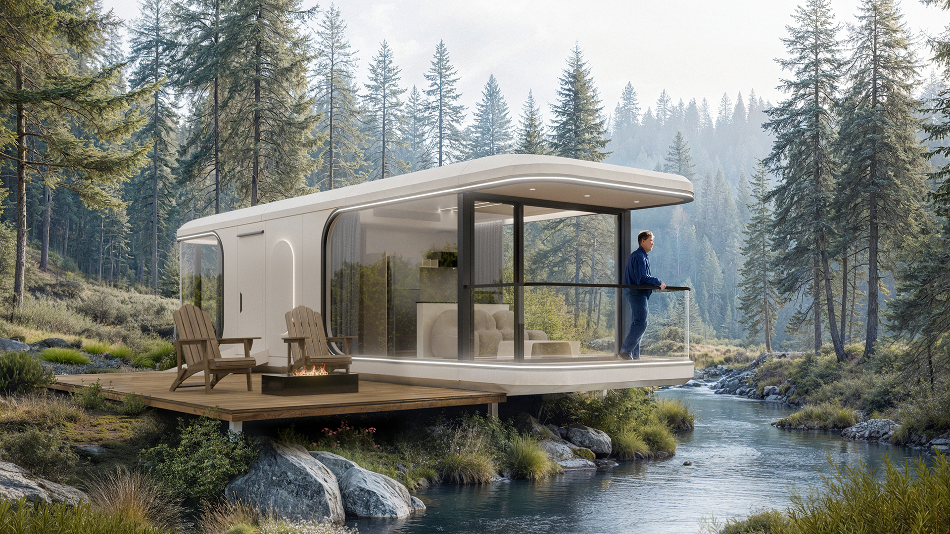 Cápsula Aura X5 — 38 m² para 4 personas con ventanas panorámicas